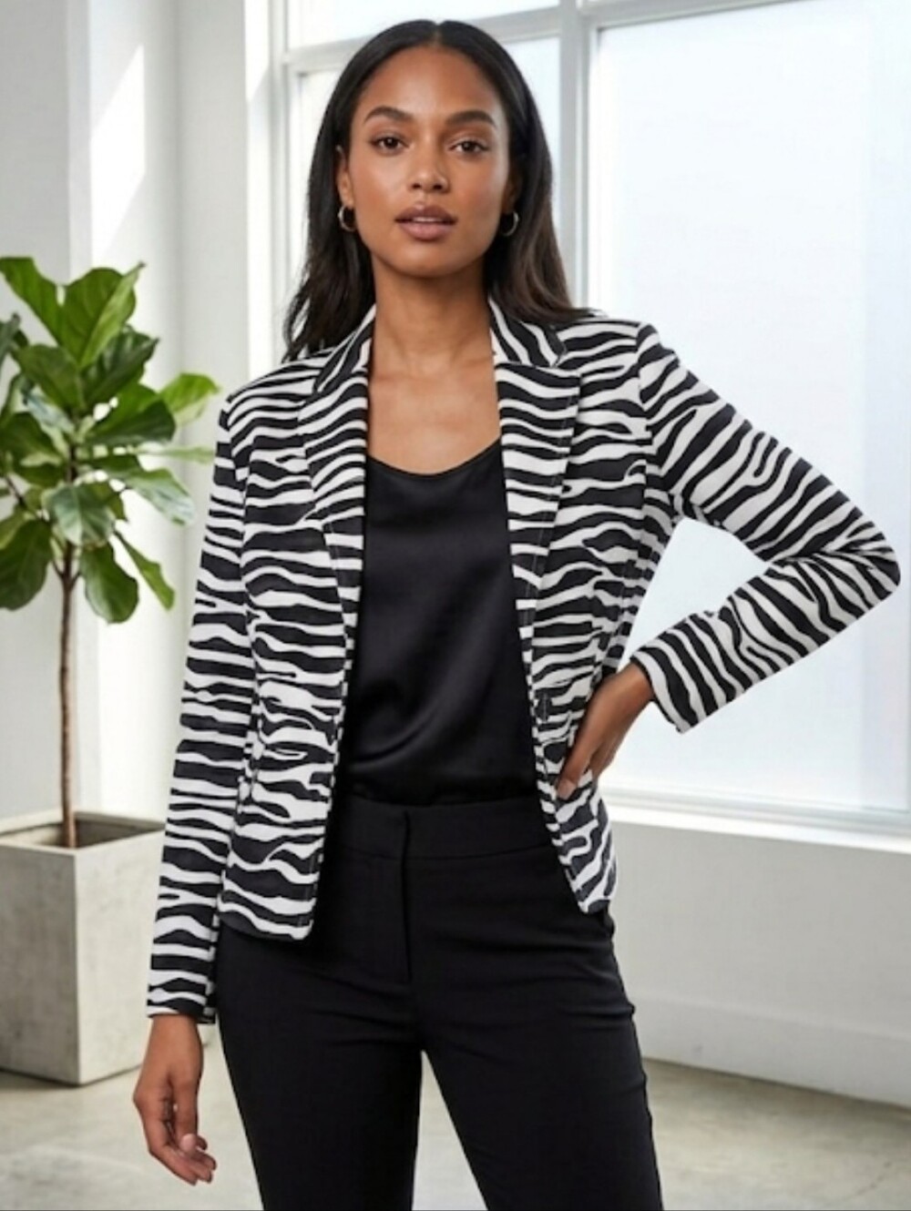 Rafaella Studio Blazer Sz L Black/White Zebra Stripe